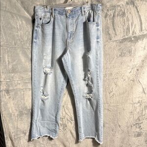 KanCan women’s jeans high waisted crop straight Distressed Light wash blue Jeans